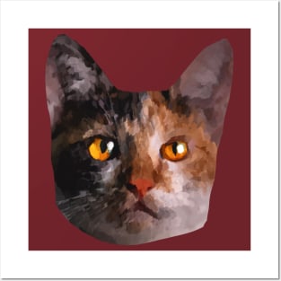 Cat with amber firey eyes painting Posters and Art